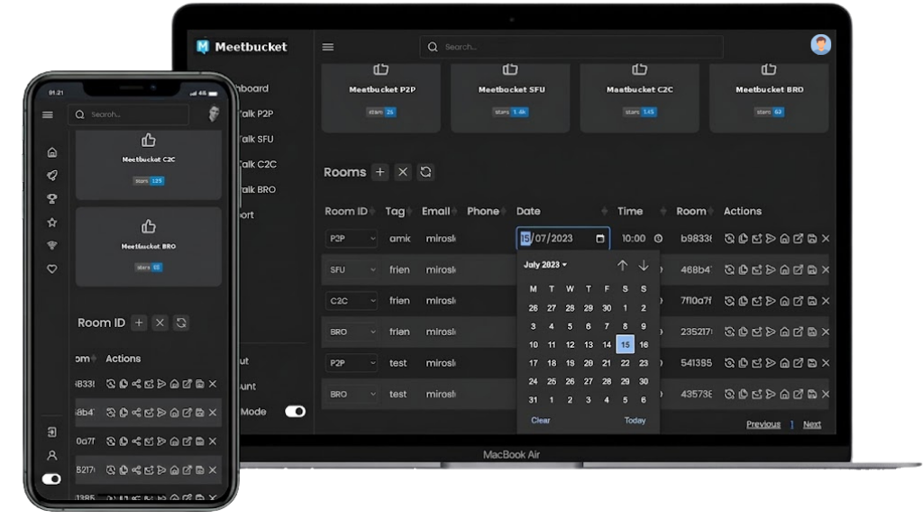 Meetbucket dashboard on desktop and mobile